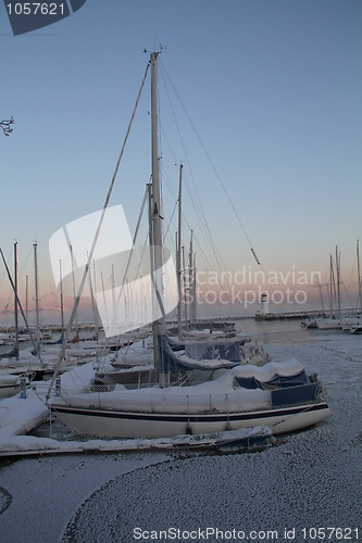 Image of Winter harbour at sunrise