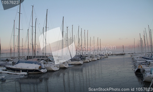 Image of Winter harbour at sunrise