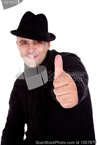 Image of happy men with hat and thumbs up