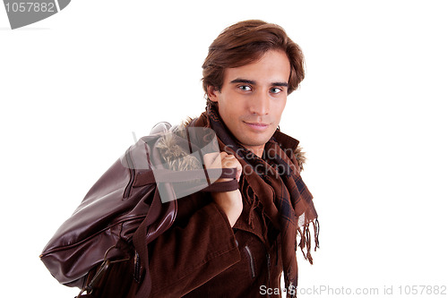 Image of Portrait of a young man with a handbag