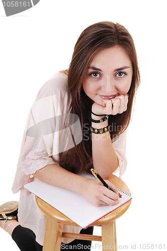 Image of Pretty girl kneeling.