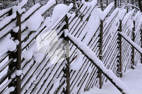 Image of Fence Covered with Snow