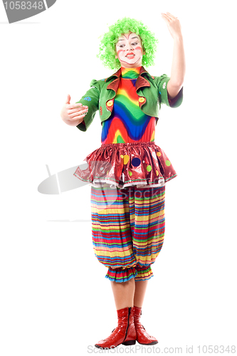 Image of Female clown, gives a speech