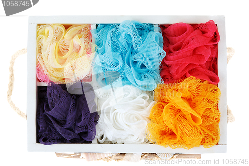 Image of Wooden box and colour sponges