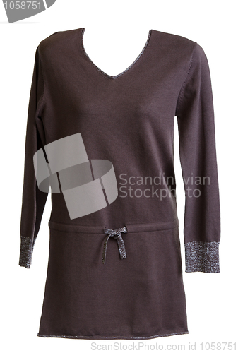 Image of Brown knitted gown with belt