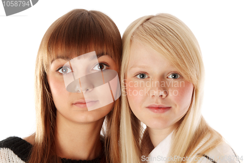 Image of Portrait two girls of the blonde and brunettes