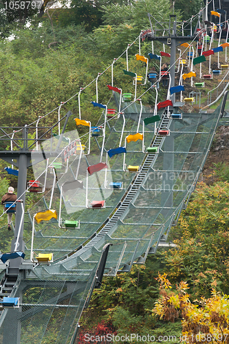 Image of Funicular railway with varicoloured easy chair