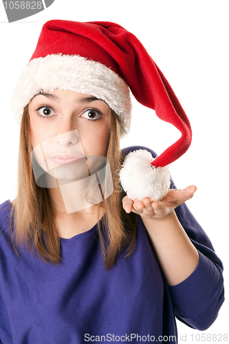 Image of Beautiful girl in red Santa hat