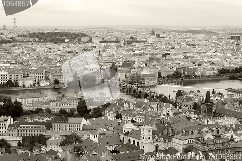 Image of View of Prague from the top monochrome