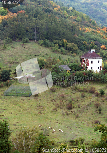 Image of A lone house in a green valley