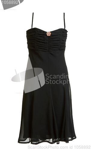 Image of Black evening satin gown with brooch