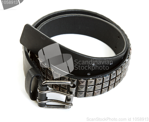 Image of Black leather belt with steel buckle