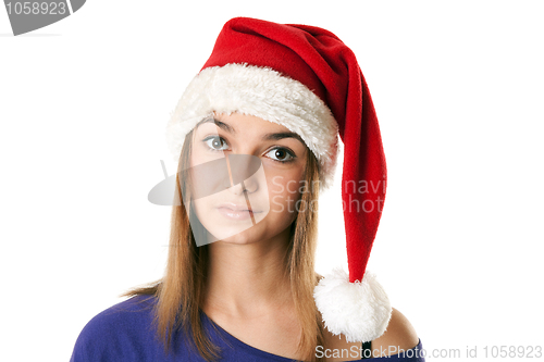 Image of Beautiful girl in red Santa hat