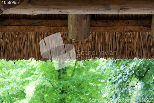 Image of Reedy roof with wooden log