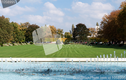 Image of Park fountains, green fields