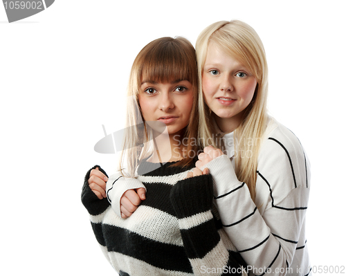 Image of Portrait two girls of the blonde and brunettes