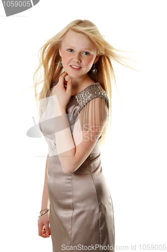Image of Beautiful girl in satin gown 
