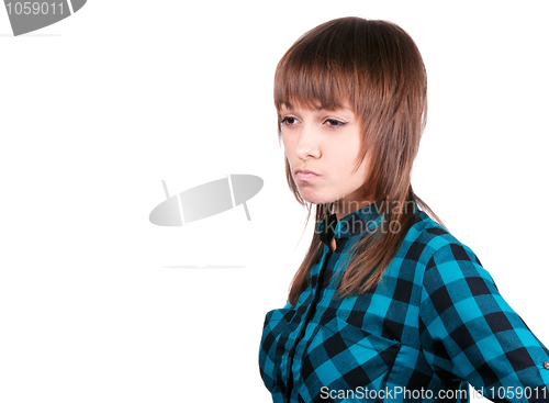 Image of Portrait young beautiful girl in plaid shirt