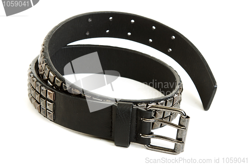 Image of Black leather belt with steel buckle