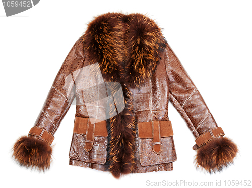Image of Brown sheepskin coat with fur