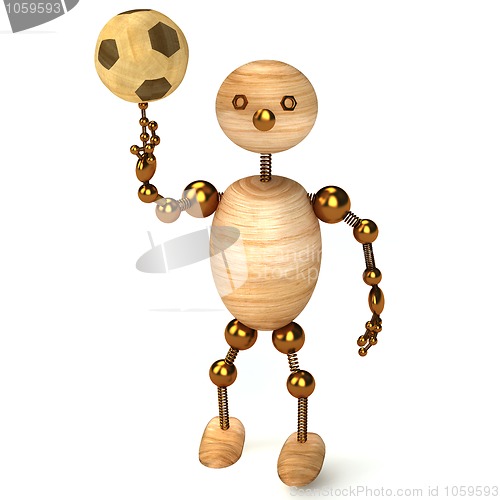 Image of wood man with a football 3d rendered