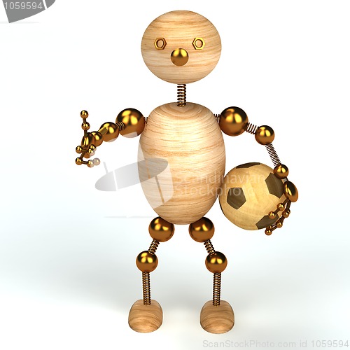 Image of wood man with a football 3d rendered