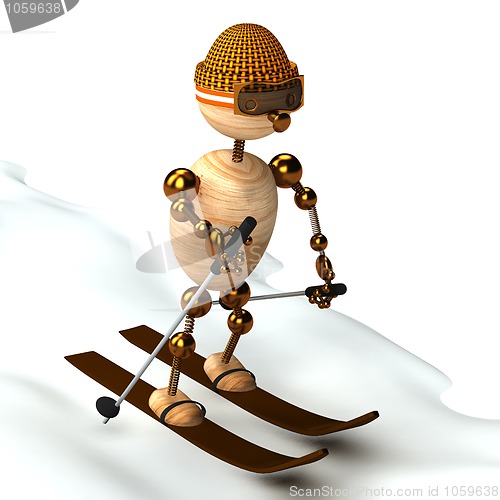 Image of wood man skiing down a slope