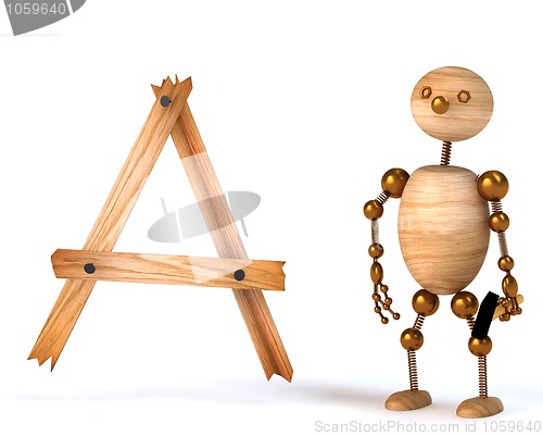 Image of wood man with letter a