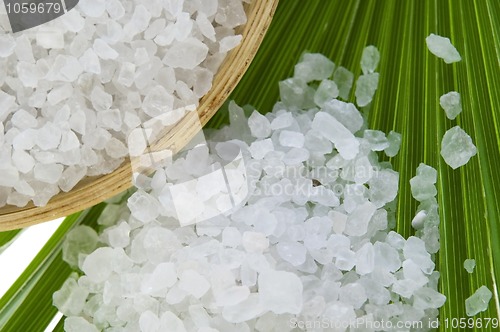 Image of bath salt and palm leaf