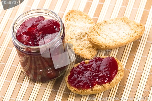 Image of Breakfast of cherry jam on toast
