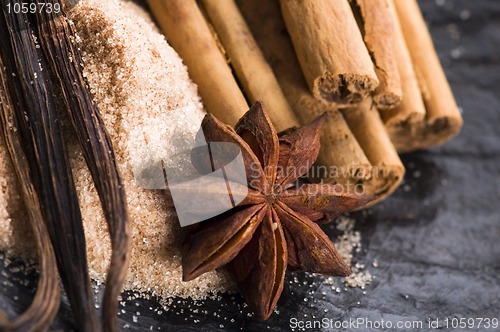 Image of aromatic spices with brown sugar 