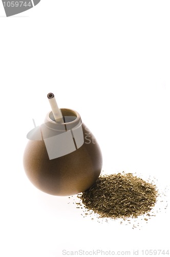 Image of argentinian calabash with yerba mate isolated on white backgroun