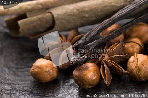 Image of aromatic spices with brown sugar and nuts