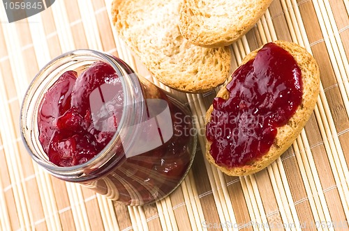 Image of Breakfast of cherry jam on toast
