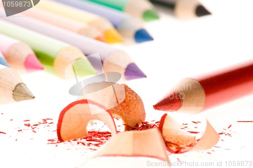 Image of Sharpened pencils and wood shavings