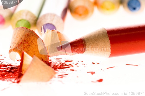 Image of Sharpened pencils and wood shavings