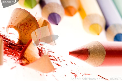 Image of Sharpened pencils and wood shavings