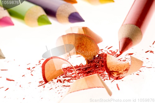 Image of Sharpened pencils and wood shavings