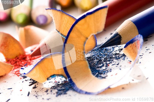 Image of Sharpened pencils and wood shavings