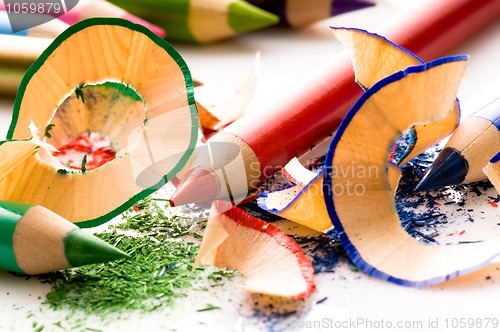 Image of Sharpened pencils and wood shavings