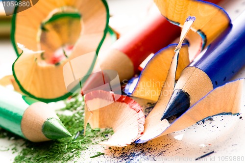 Image of Sharpened pencils and wood shavings