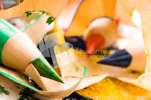 Image of Sharpened pencils and wood shavings