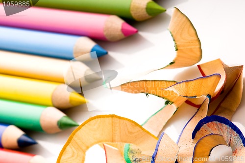 Image of Sharpened pencils and wood shavings