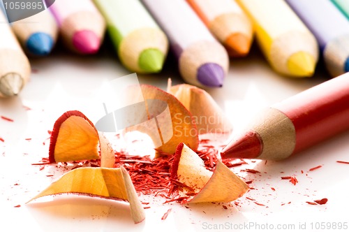 Image of Sharpened pencils and wood shavings