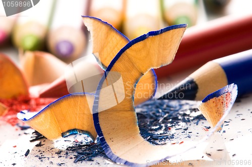 Image of Sharpened pencils and wood shavings