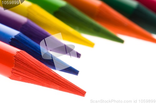 Image of Collection of colorful pens over white background