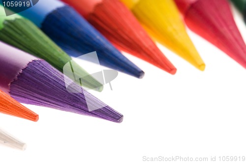 Image of Collection of colorful pens over white background