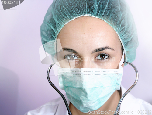 Image of Portrait of a young doctor with stethoscope.