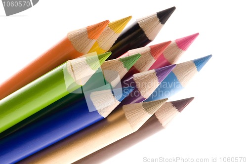 Image of Collection of colorful pens over white background