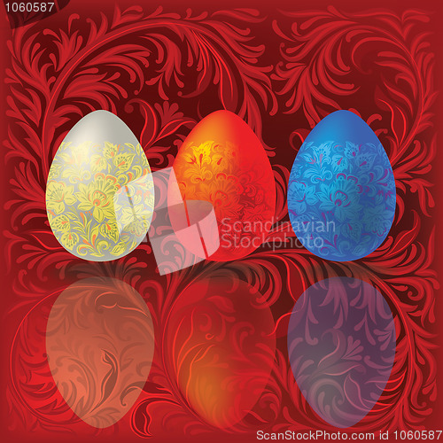 Image of Easter eggs on a red
